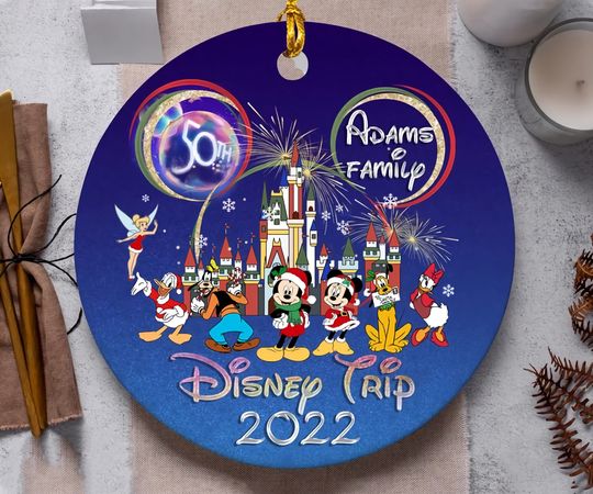 Personalized Family Disney Trip Ornament, Wdw 50th Anniversary Ornament