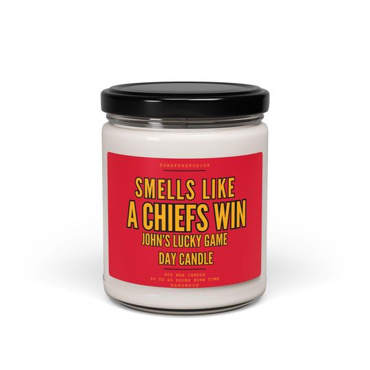 Personalized Chiefs Win Candle: Kansas City Football Game Day Decor