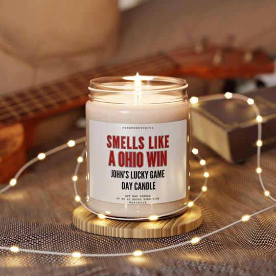 Personalized Ohio Win Candle: Game Day Decor