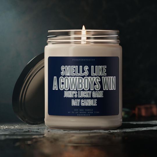Personalized Smells Like A Cowboys Win Candle: Game Day Decor