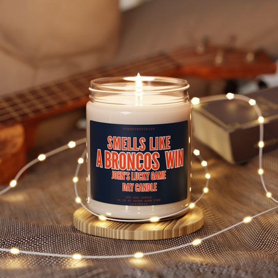 Personalized Broncos Win Candle: Game Day Decor
