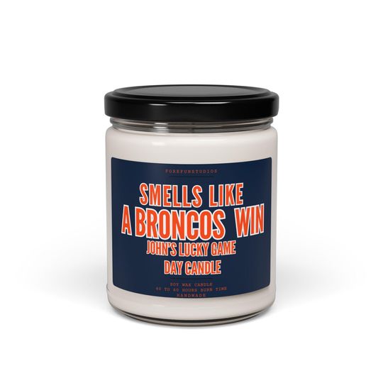 Personalized Broncos Win Candle: Game Day Decor