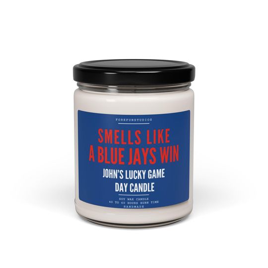 Personalized Blue Jays Win Candle: Baseball Game Day Decor