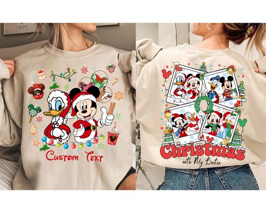 Personalized Mickey and Donald Double Sided Christmas Sweatshirt