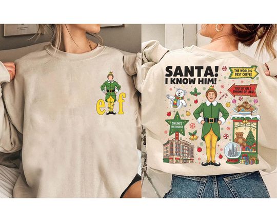2-sided Buddy The Elf Vintage Quotes Christmas Lights Sweatshirt, Funny Buddy the Elf Sweatshirt, Holiday Movie Christmas Humor Tee,Xmas Movie Quote Tee