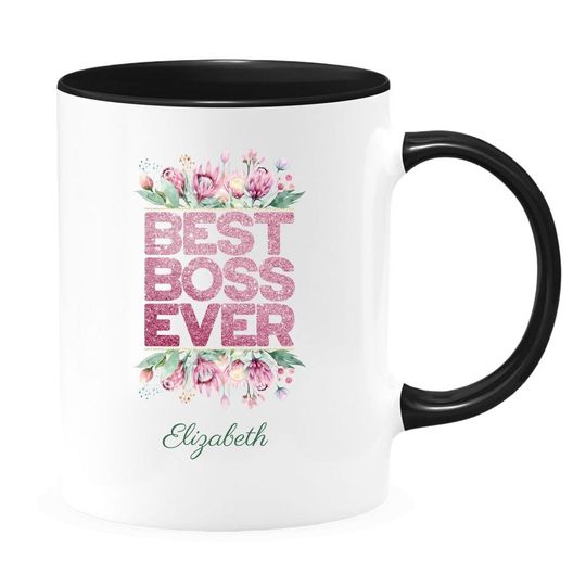 Personalized best boss ever coffee mug, funny cups and unique bosses day gift two tone mugs