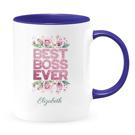 Personalized best boss ever coffee mug, funny cups and unique bosses day gift two tone mugs