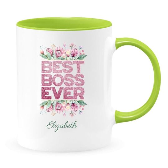 Personalized best boss ever coffee mug, funny cups and unique bosses day gift two tone mugs