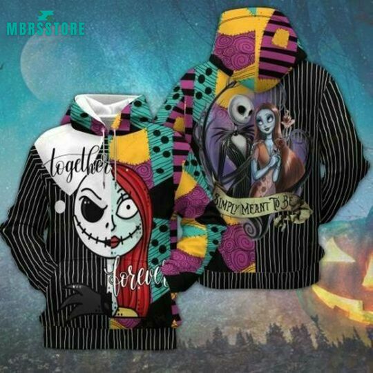Jack Skellington And Sally Mush Up Together Forever Valentine 3D HOODIE