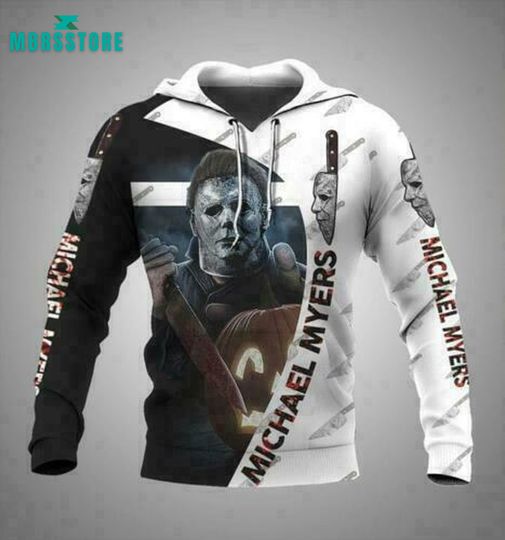 New Horror Michael Myers Holding Knife & Pumpkin Halloween 3D Hoodie