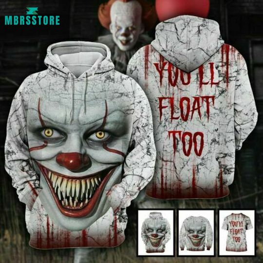 Horror Clown Pennywise You'll Float Too 3D Hoodies