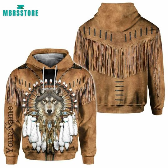 Indigenous - Personalized American Indian 3D HOODIE, Men's Wolf Totem 3D Hoodie