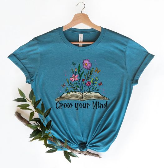Grow Your Mind T Shirt Boho Wildflower Book Tee Summer Spring