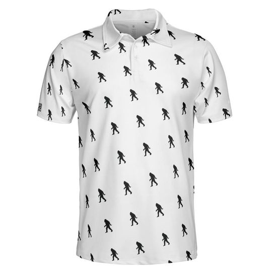 White and black bigfoot golf polo shirt