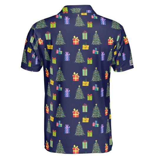 Blue Christmas tree golf polo shirt