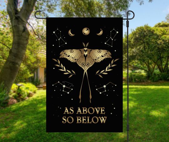 Lunar Moth As Above So Below Flag, Witchy Garden Flag