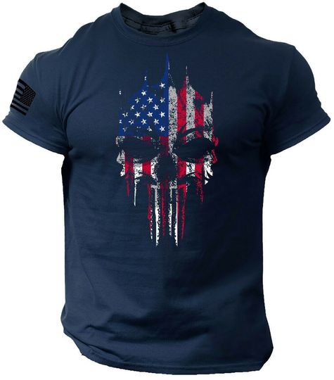 Skull USA Flag T-Shirt USA Warrior Flag Military Punisher Patriotic Skull Gym 3D T-Shirt