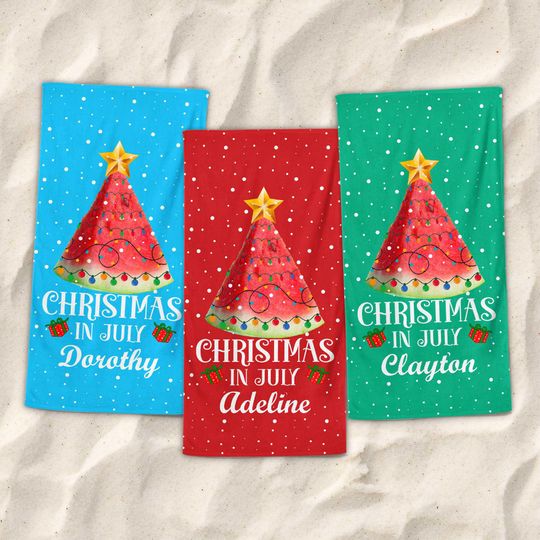Personalized Christmas in July Beach Towel Watermelon Tree