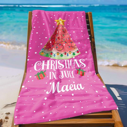 Personalized Christmas in July Beach Towel Watermelon Tree