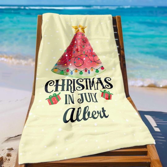 Personalized Christmas in July Beach Towel Watermelon Tree