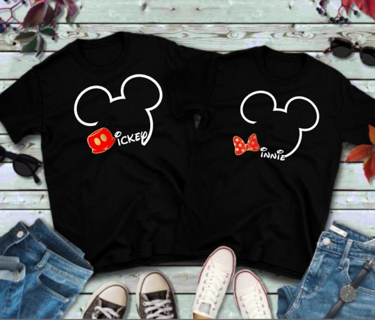 Matching couples Disney t shirts mouse head with red
