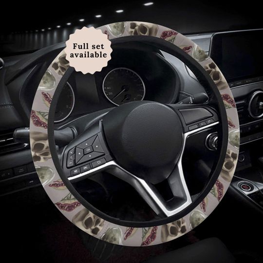 Witchy Skull Car Seat Cover For Vehicle Mushroom Steering Wheel Cover Potion Bottle Car Decor Venus Fly Trap Gray Dark Academia Car Sunshade