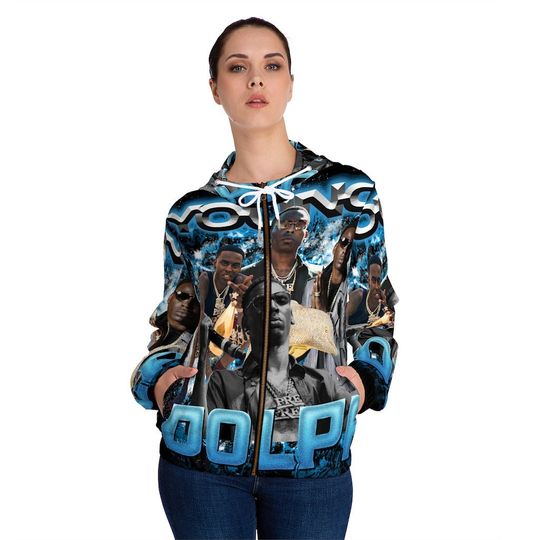 Womens Black and Blue Young Dolph Rapper Full-Zip Hoodie