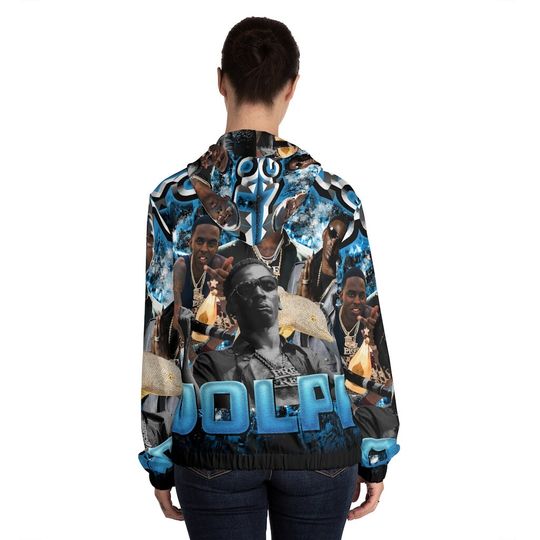 Womens Black and Blue Young Dolph Rapper Full-Zip Hoodie