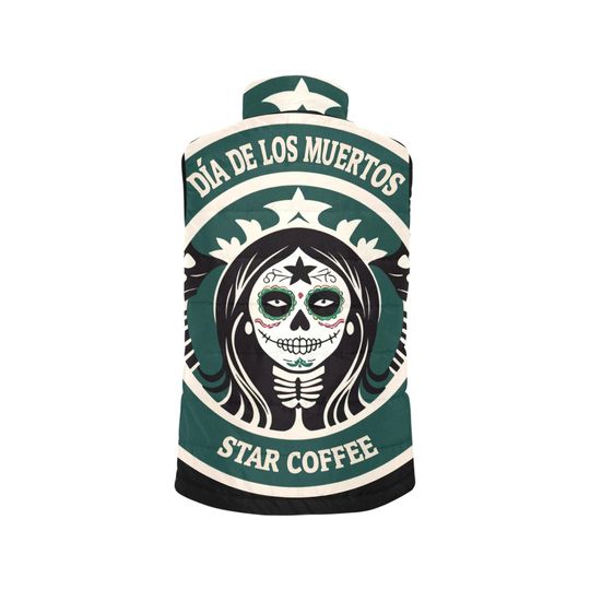 Puffer Vest Da De Los Muertos Coffee Padded Vest