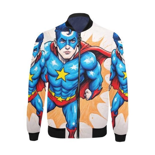 Bomber Jacket Retro Art Cartoon Jacket Comics Supe Hero Superhero Cartoon Vintage