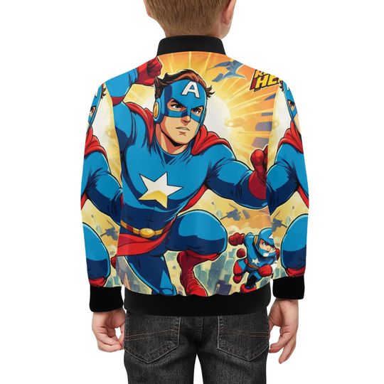 Bomber Jacket with Pockets Superhero Graffiti Superhero Retro Art