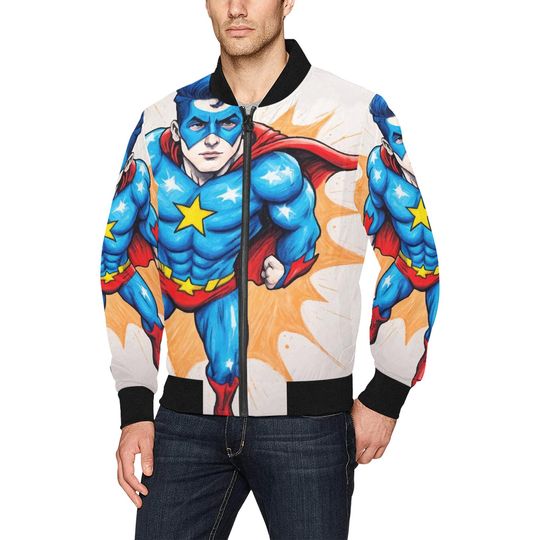 Bomber Jacket Retro Art Cartoon Jacket Comics Supe Hero Superhero Cartoon Vintage