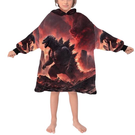 god zilla Gojira Kaiju Blanket Hoodie Comics Retro Cartoon