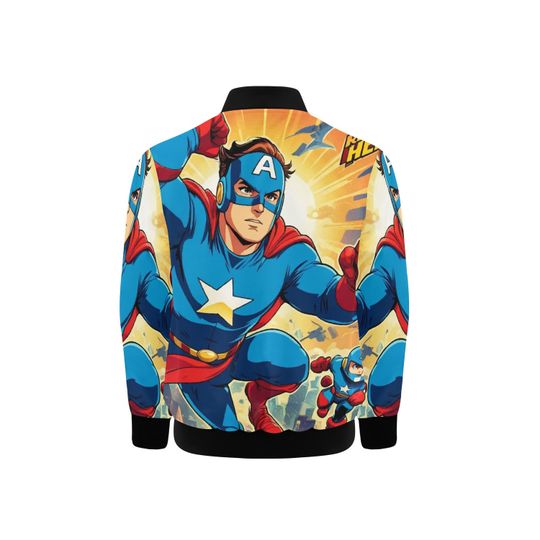 Bomber Jacket with Pockets Superhero Graffiti Superhero Retro Art