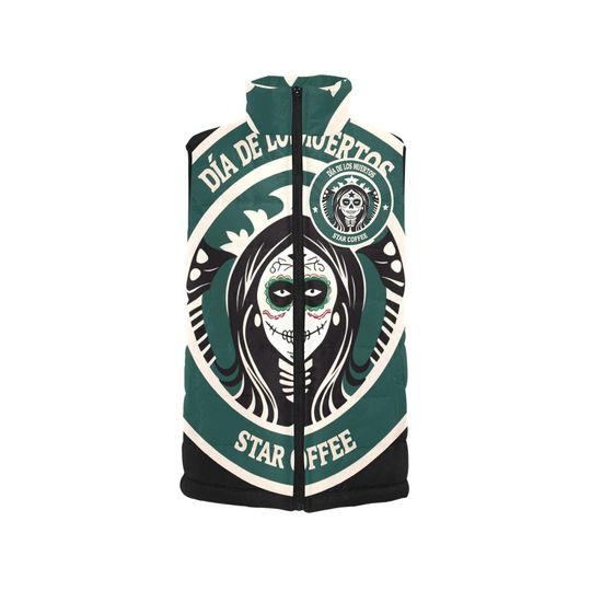 Puffer Vest Da De Los Muertos Coffee Padded Vest