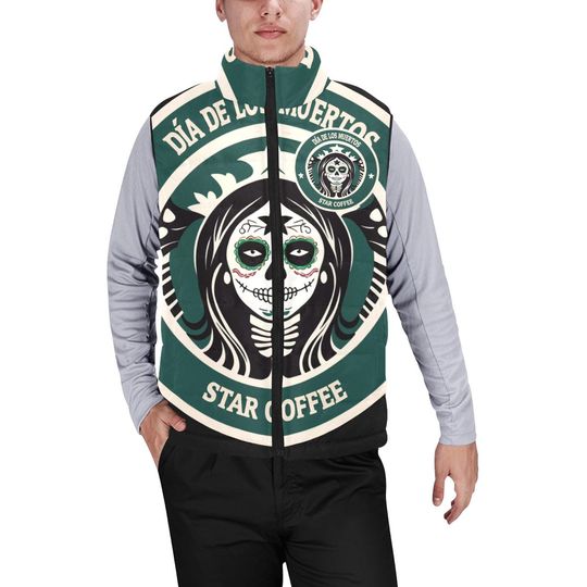Puffer Vest Da De Los Muertos Coffee Padded Vest