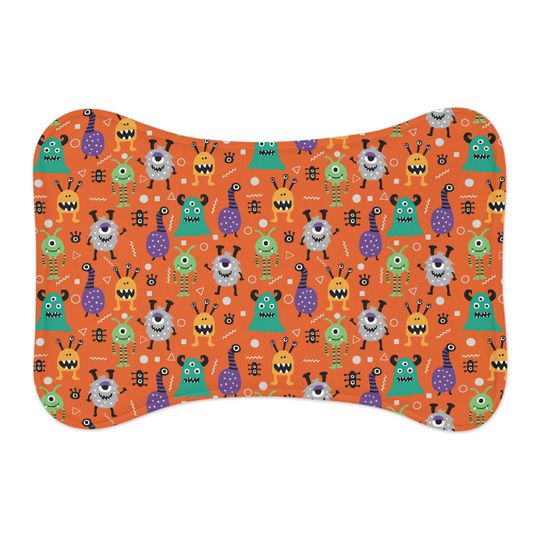 Monsters on Orange Print Pet Bowls Mats