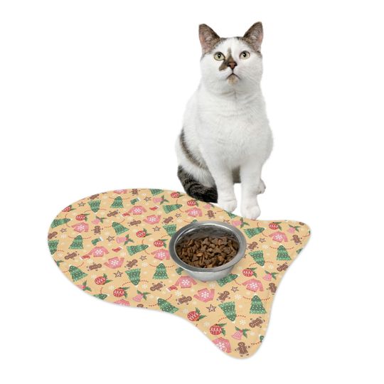 Gold Christmas Print Pet Bowls Mats