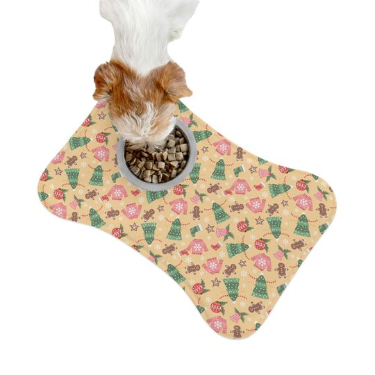 Gold Christmas Print Pet Bowls Mats