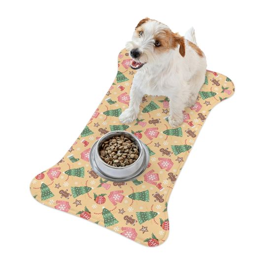 Gold Christmas Print Pet Bowls Mats