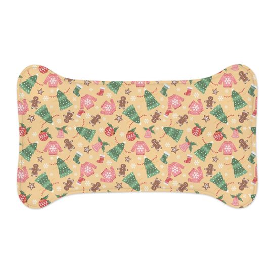 Gold Christmas Print Pet Bowls Mats