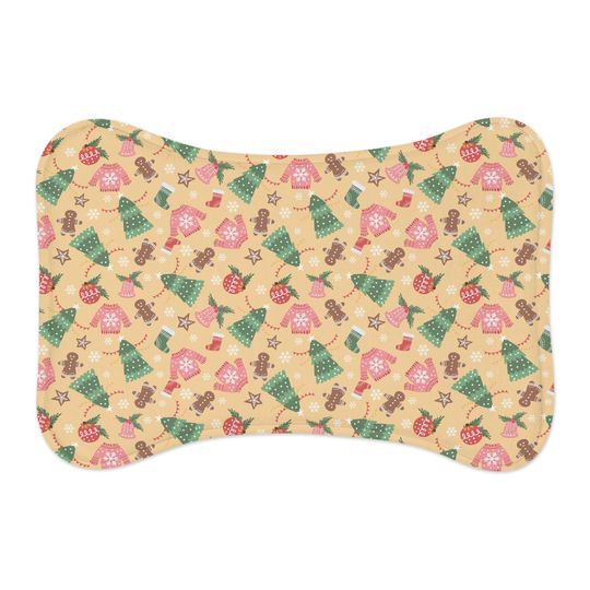 Gold Christmas Print Pet Bowls Mats
