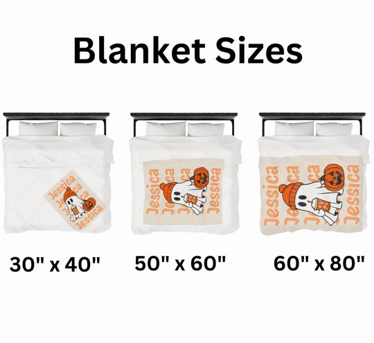 Personalized Halloween Ghost Blanket with Name, Fall Orange Ghost  , Cute Jack-O'-Lantern Blanket, Custom Teen Girl Cozy Gift