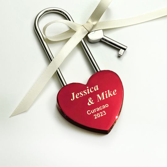 Valentine Love Lock with Names, Engraved Heart Red Padlock