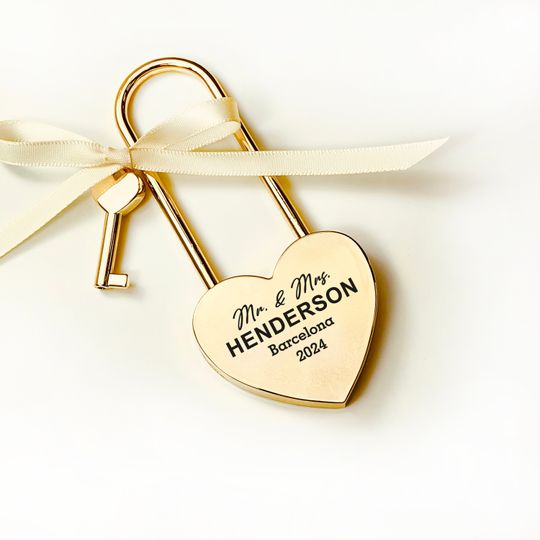 Custom Engraved Gold Heart Love Lock, Padlock Gift for Couples