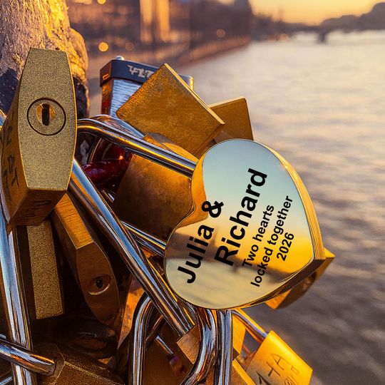 Custom Engraved Gold Heart Love Lock, Padlock Gift for Couples