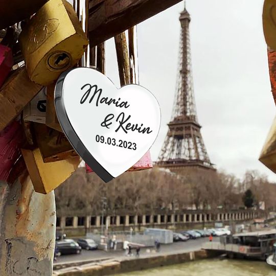 Silver Love Lock Engagement Gift, Personalized Engraved Heart Padlock