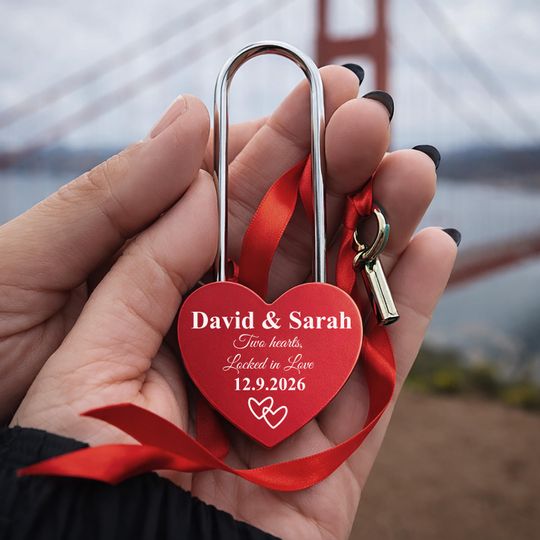Valentine Love Lock with Names, Engraved Heart Red Padlock