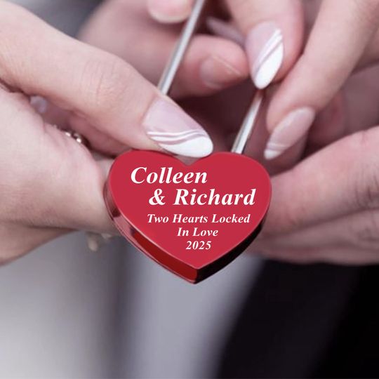 Personalized Red Heart Love Lock  Engraved Padlock with Names and Wedding Date