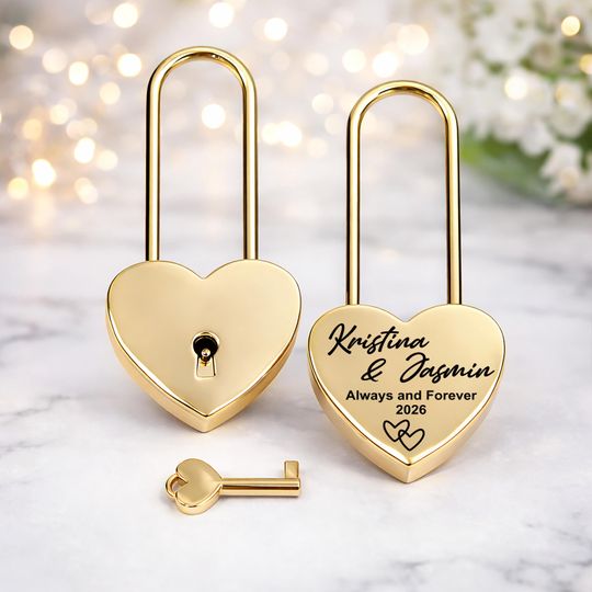 Gold Love Lock Personalized, Engraved Anniversary Padlock Gift